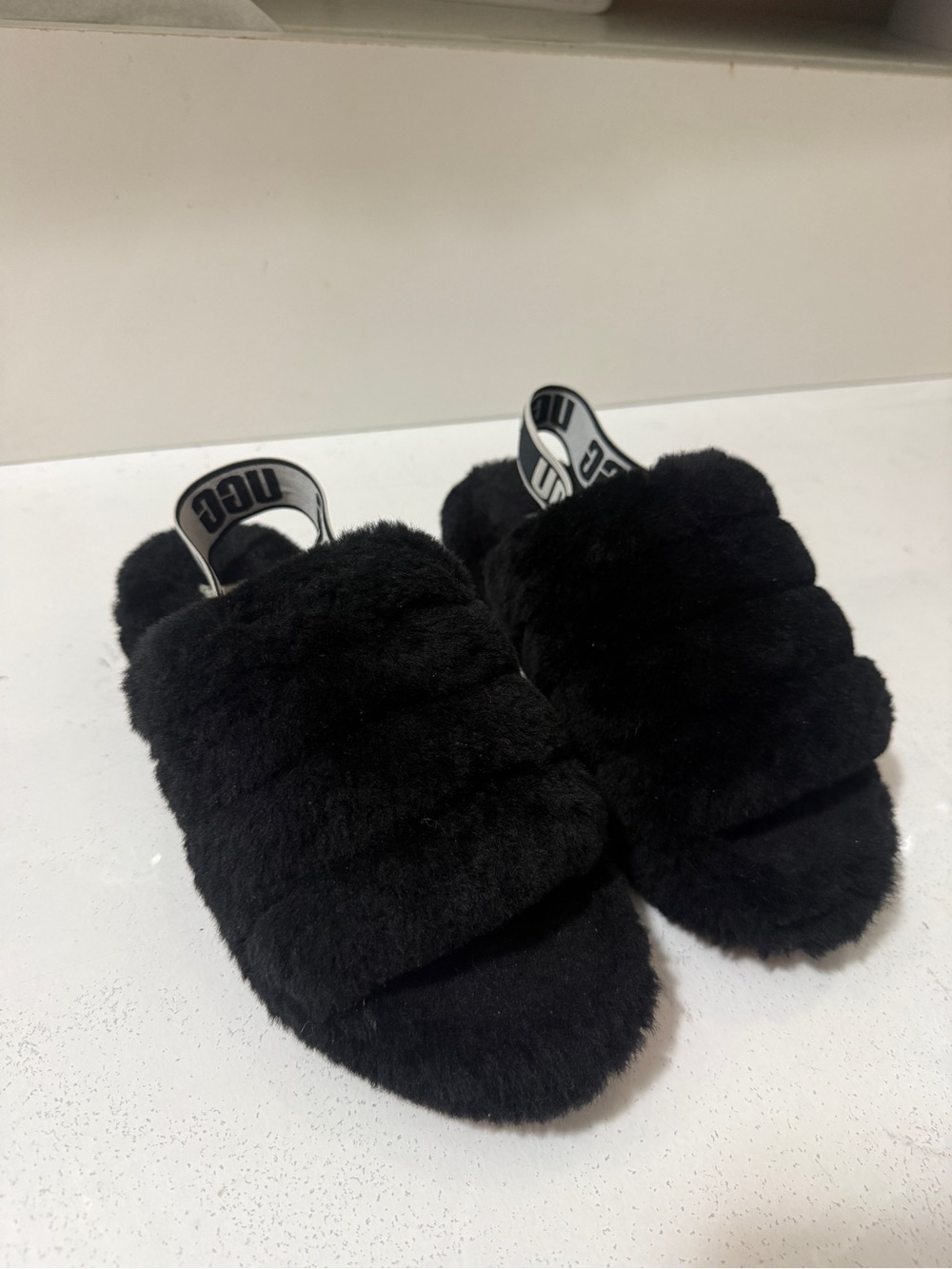 UGG Black Plush Shearling Slide Sandals